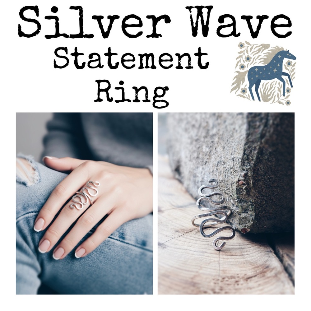 Vintage Artisan Silver Wave Statement Ring